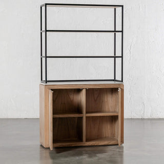 BASILIO OPEN BOOKSHELF  |  2 DOOR  |  NATURAL ASH + BIANCO CIMENT