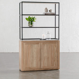 BASILIO OPEN BOOKSHELF  |  2 DOOR  |  NATURAL ASH + BIANCO CIMENT