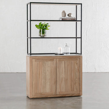 BASILIO OPEN BOOKSHELF  |  2 DOOR  |  NATURAL ASH + BIANCO CIMENT