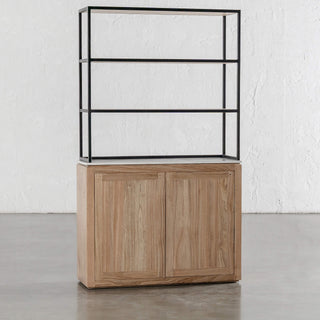 BASILIO OPEN BOOKSHELF  |  2 DOOR  |  NATURAL ASH + BIANCO CIMENT