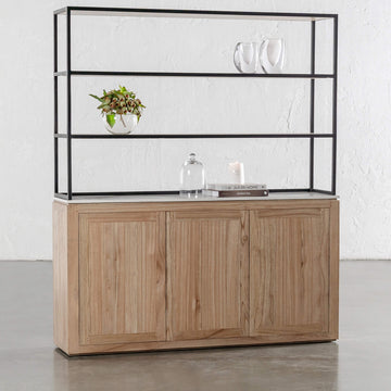 BASILIO OPEN BOOKSHELF  |  3 DOOR  |  NATURAL ASH + BIANCO CIMENT