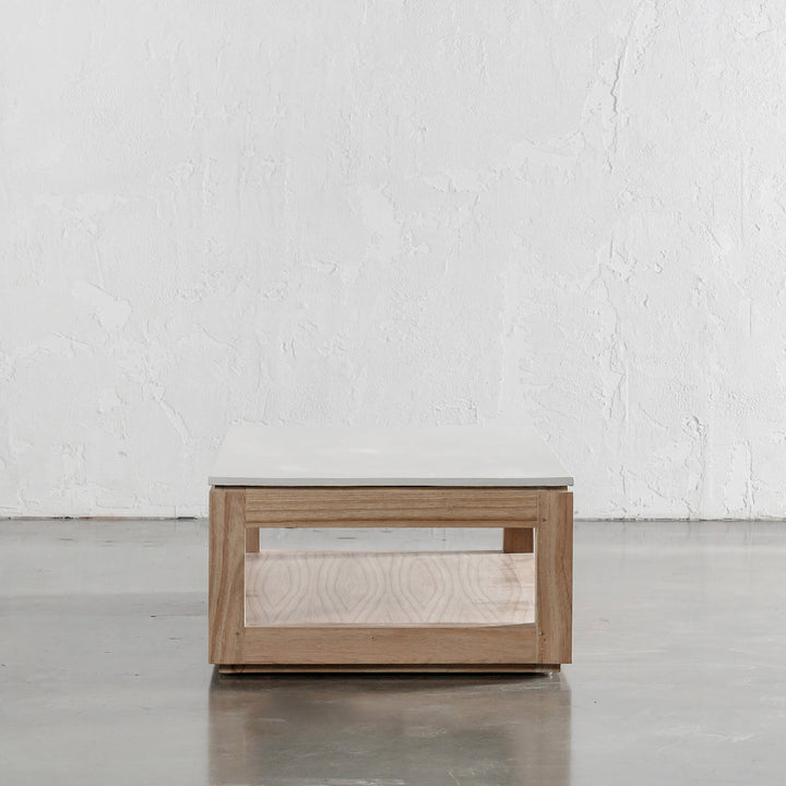 BASILIO RECTANGLE COFFEE TABLE  |  NATURAL ASH + BIANCO CIMENT END VIEW