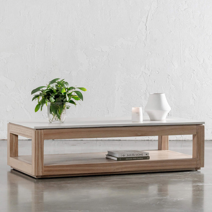 BASILIO RECTANGLE COFFEE TABLE  |  NATURAL ASH + BIANCO CIMENT