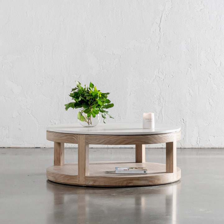 BASILIO ROUND COFFEE TABLE  |  NATURAL ASH + BIANCO CIMENT