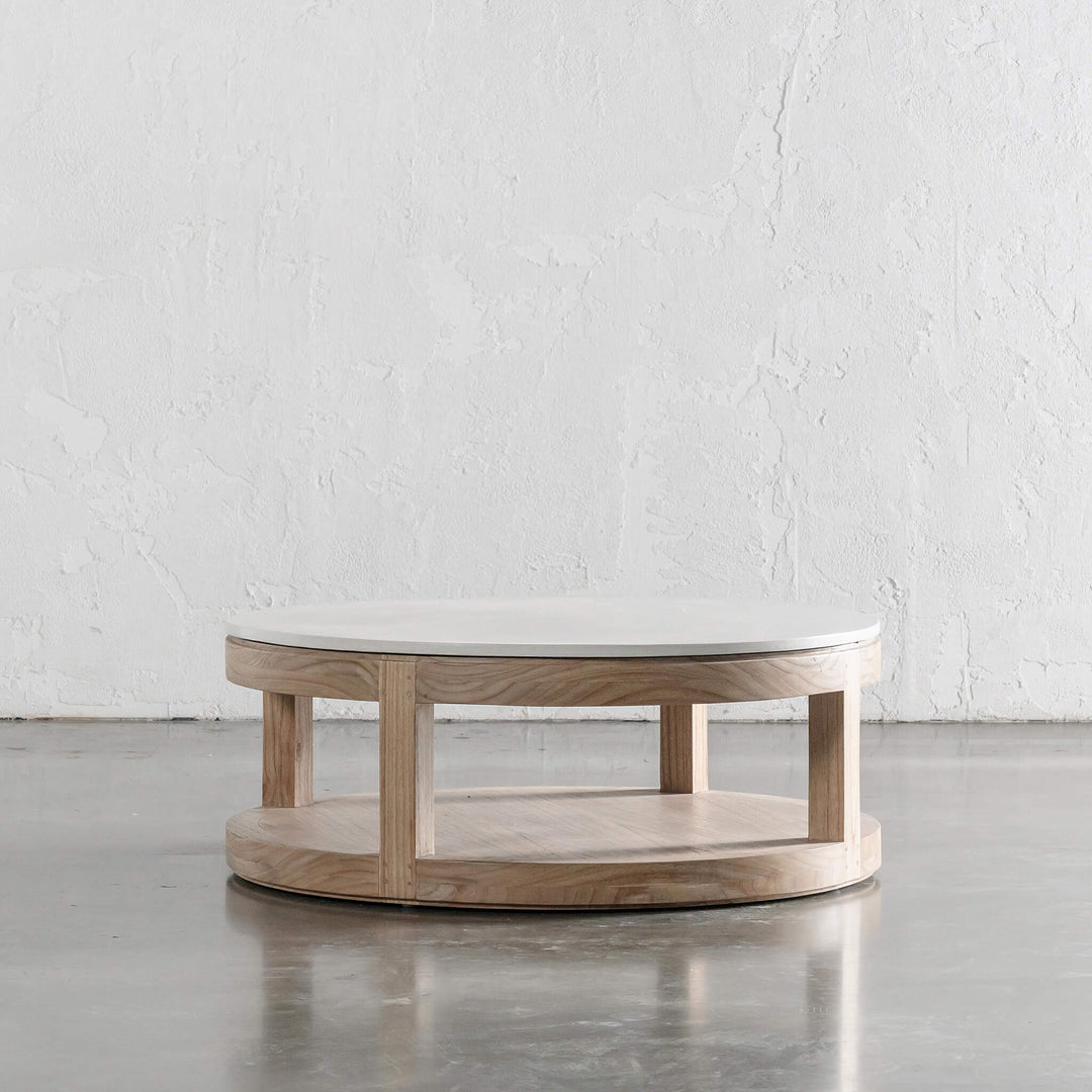 BASILIO ROUND COFFEE TABLE  |  NATURAL ASH + BIANCO CIMENT