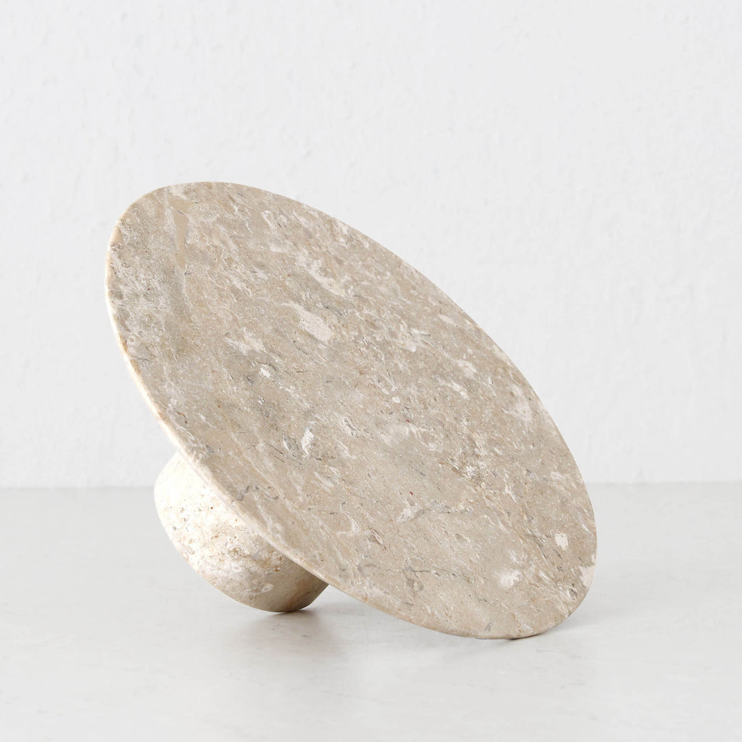 BAYAN FOOTED PLATTER  |  25CM  |  ORGANIC CREMA MARBLE