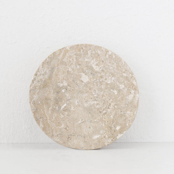 BAYAN FOOTED PLATTER  |  25CM  |  ORGANIC CREMA MARBLE