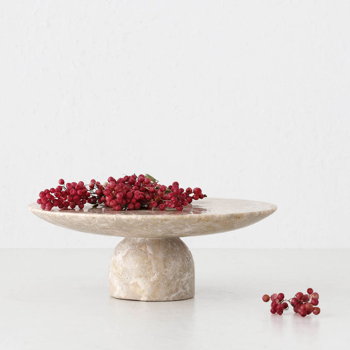BAYAN FOOTED PLATTER  |  25CM  |  ORGANIC CREMA MARBLE