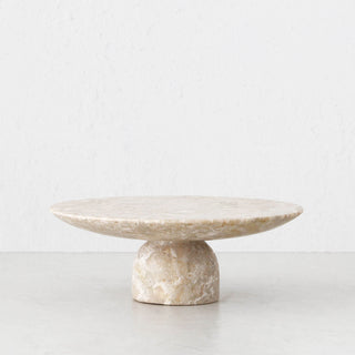 BAYAN FOOTED PLATTER  |  25CM  |  ORGANIC CREMA MARBLE