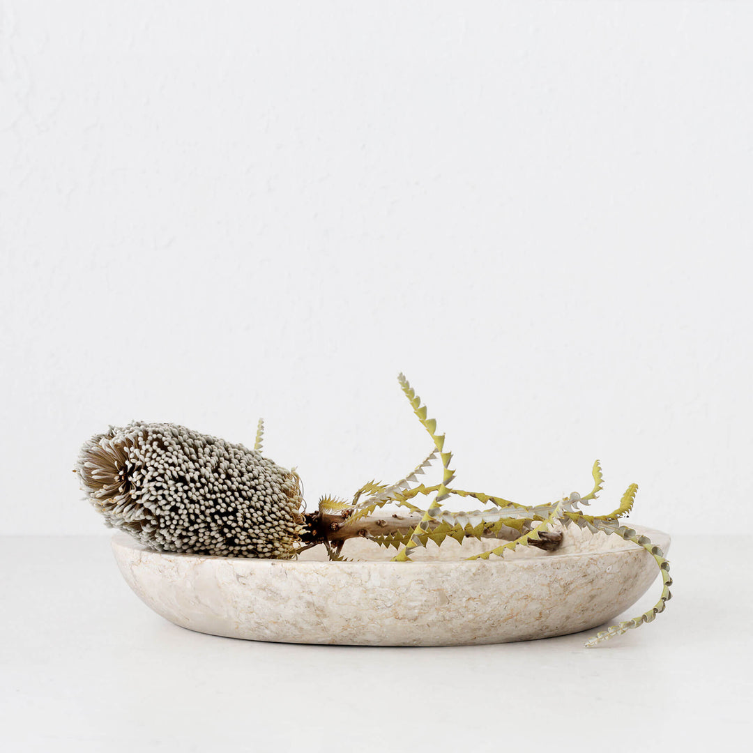 BAYAN MARBLE BOWL  |  LRG 35CM  |  ORGANIC CREMA MARBLE