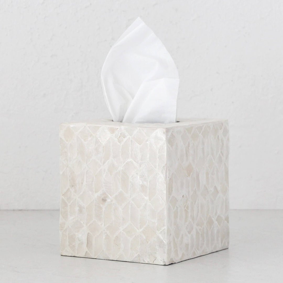 BELLE INLAY TISSUE BOX COVER  |  SET OF 2  |  SQUARE  |  IVORY