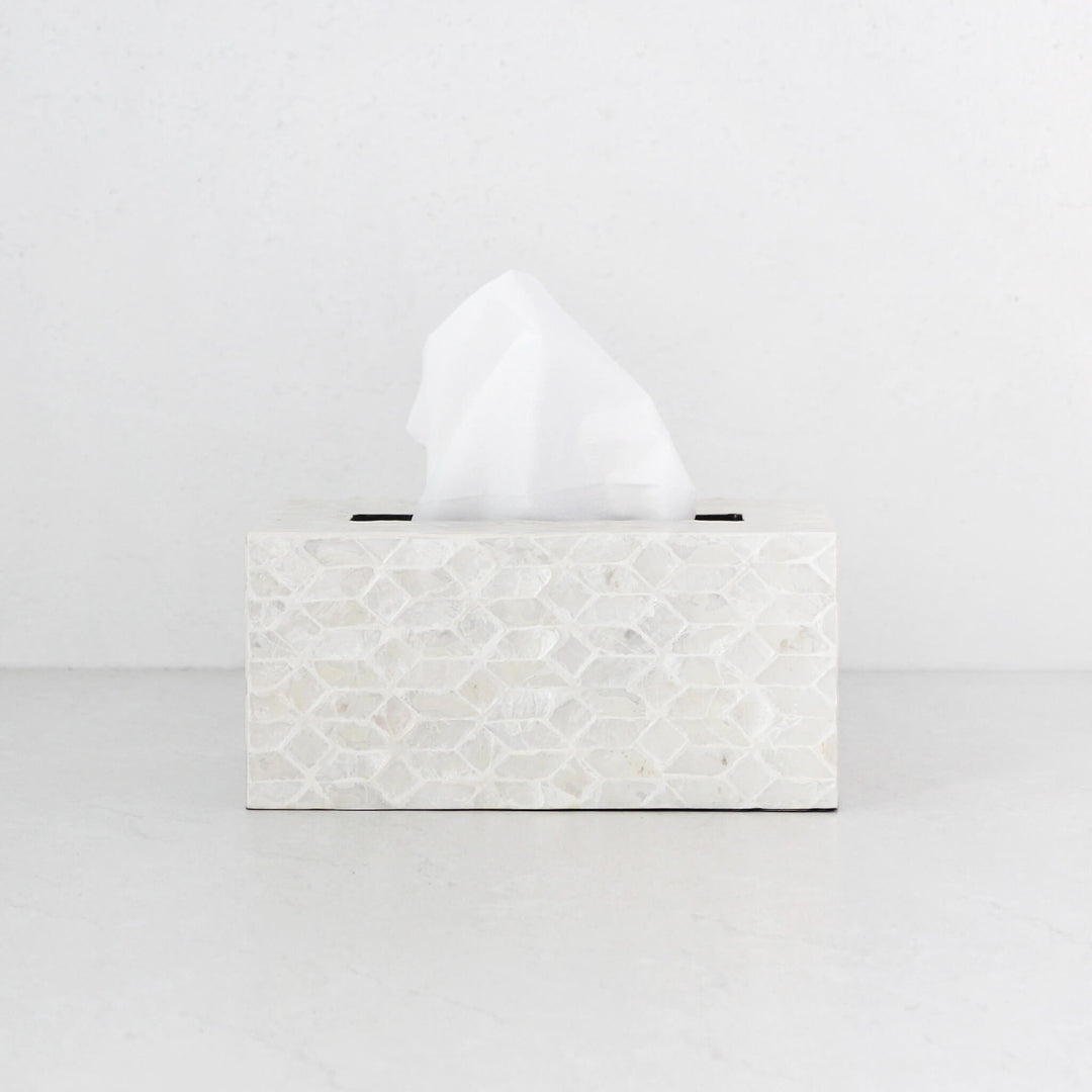 BELLE INLAY TISSUE BOX COVER  |  RECTANGLE  |  IVORY
