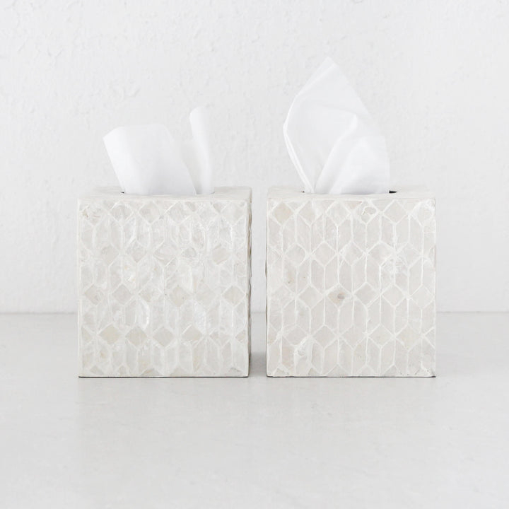 BELLE INLAY TISSUE BOX COVER | SET OF 2 | SQUARE | IVORY