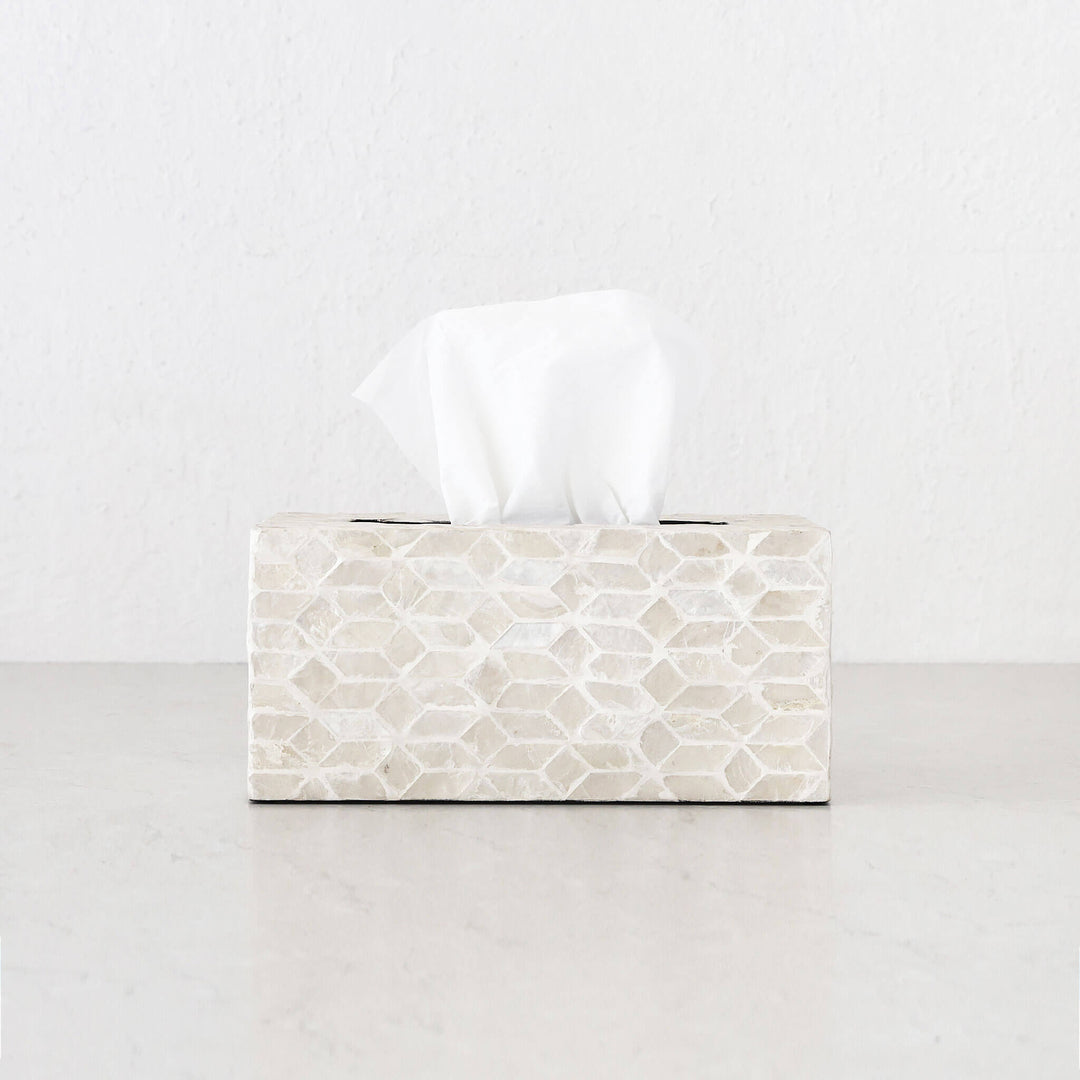 BELLE INLAY TISSUE BOX COVER |  RECTANGLE  |  IVORY RESIN