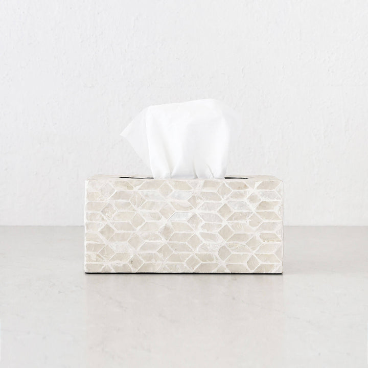 BELLE INLAY TISSUE BOX COVER |  RECTANGLE  |  IVORY RESIN