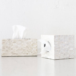 BELLE INLAY TISSUE BOX COVER  |  IVORY RESIN
