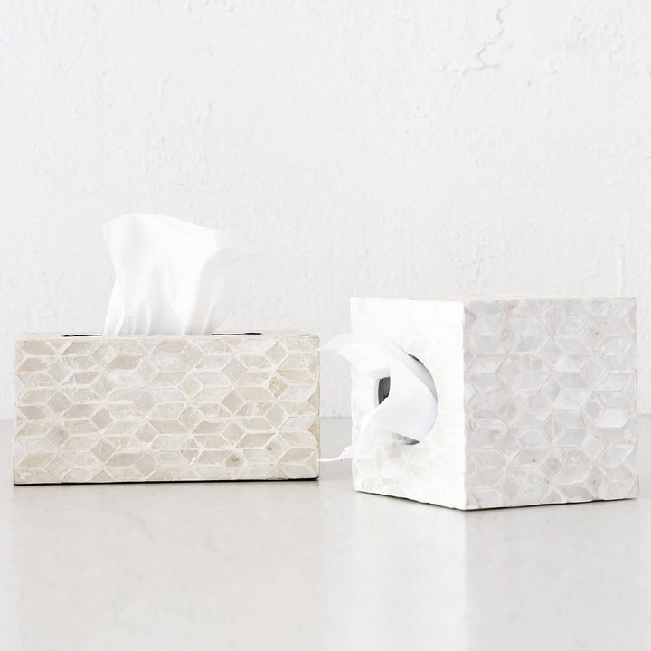 BELLE INLAY TISSUE BOX COVER  |  IVORY RESIN