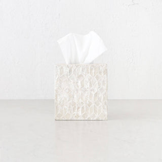 BELLE INLAY TISSUE BOX COVER   |  SQUARE  |  IVORY RESIN