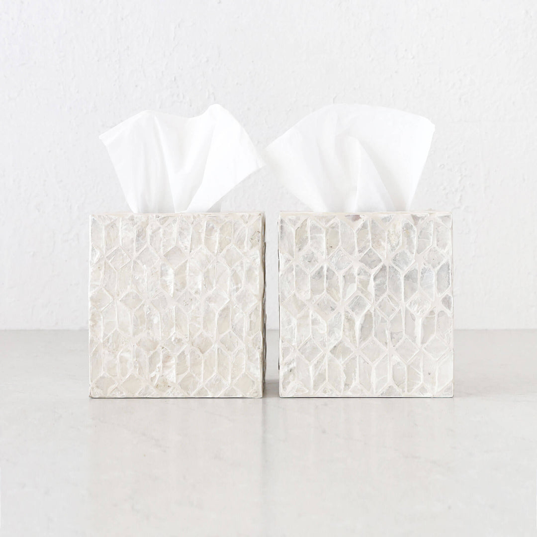 BELLE INLAY TISSUE BOX COVER BUNDLE X2  |  SQUARE  |  IVORY RESIN