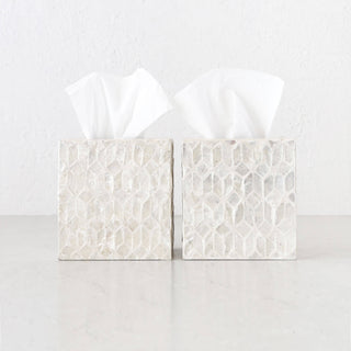 BELLE INLAY TISSUE BOX COVER BUNDLE X2  |  SQUARE  |  IVORY RESIN