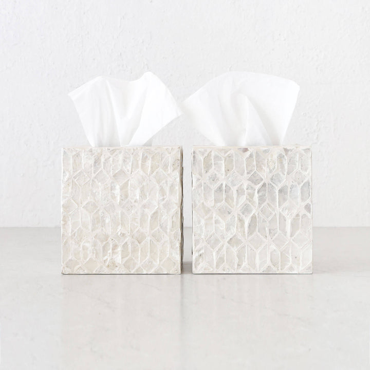 BELLE INLAY TISSUE BOX COVER BUNDLE X2  |  SQUARE  |  IVORY RESIN
