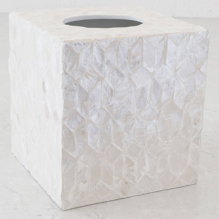 BELLE INLAY TISSUE BOX COVER  |  SQUARE  |  IVORY RESIN