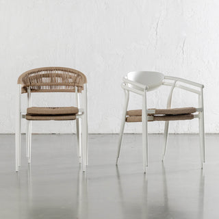JOAQUIN INDOOR/OUTDOOR DINING CHAIR  |  MILK WHITE + NATURAL STACKABLE