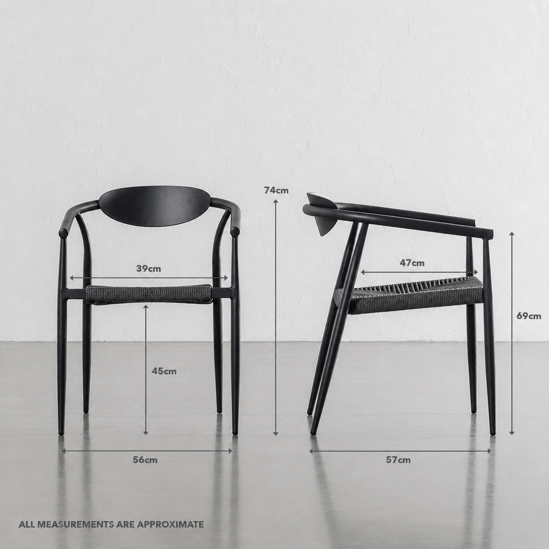 BENITO INDOOR/OUTDOOR DINING CHAIR  |  DEEP ANTHRACITE measurements
