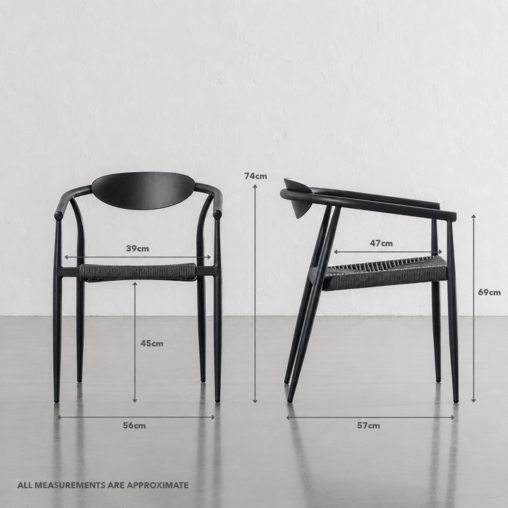 BENITO INDOOR/OUTDOOR DINING CHAIR  |  DEEP ANTHRACITE measurements
