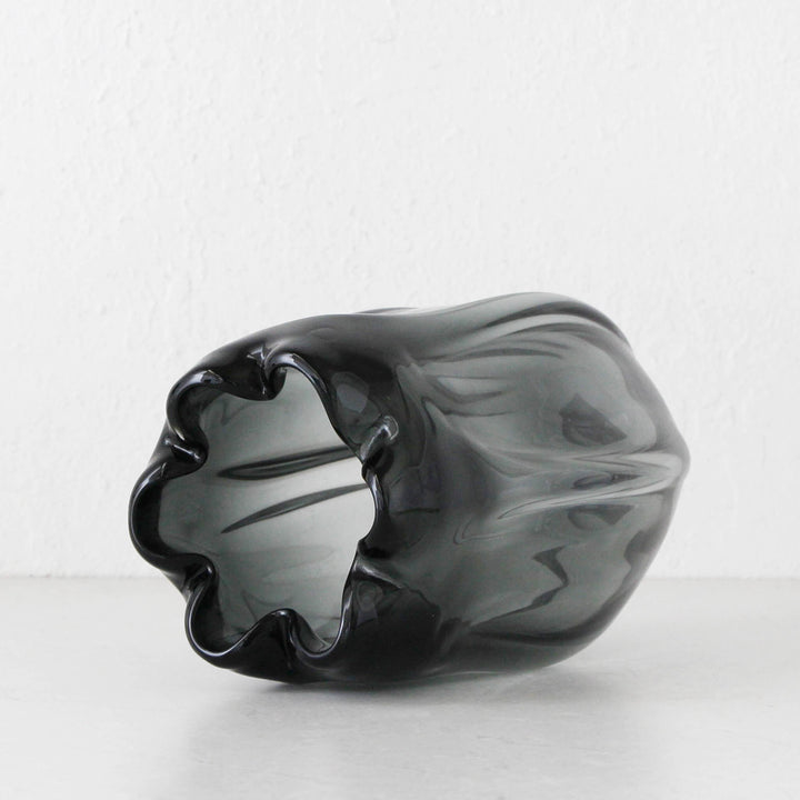 BENOIT TULIP HAND BLOWN VASE  |  BLACK + CLEAR GLASS  LARGE