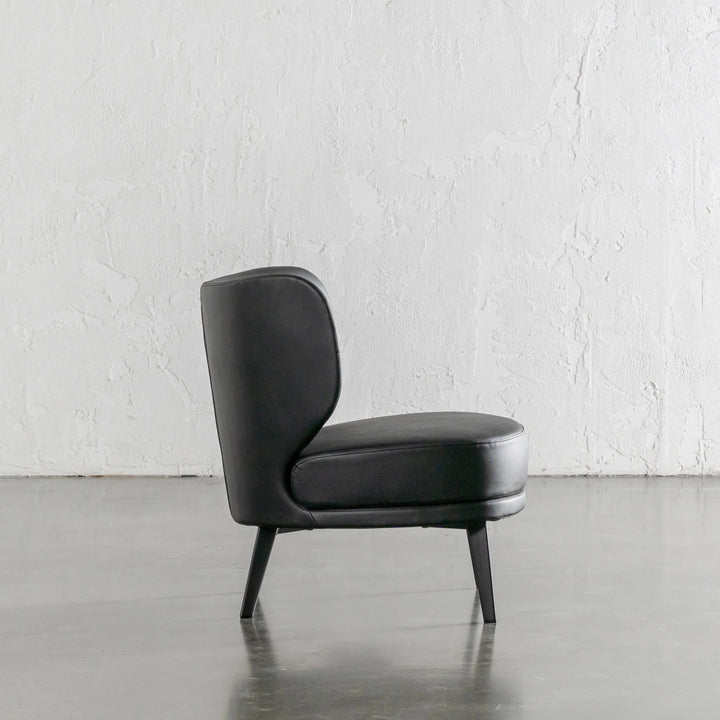 BERGEN ARMCHAIR SIDE VIEW  |  NOIR BLACK VEGAN LEATHER