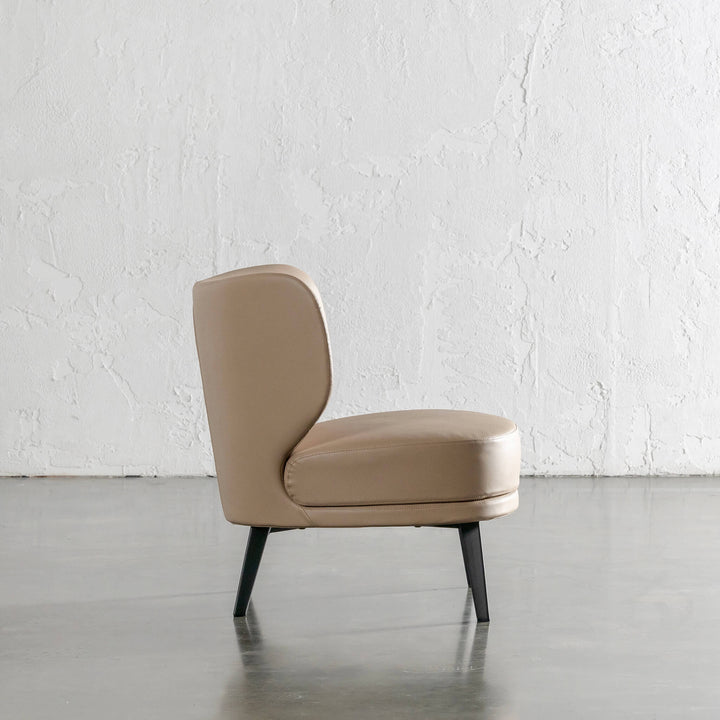 BERGEN ARMCHAIR SIDE VIEW  |  SMOKE TAUPE VEGAN LEATHER