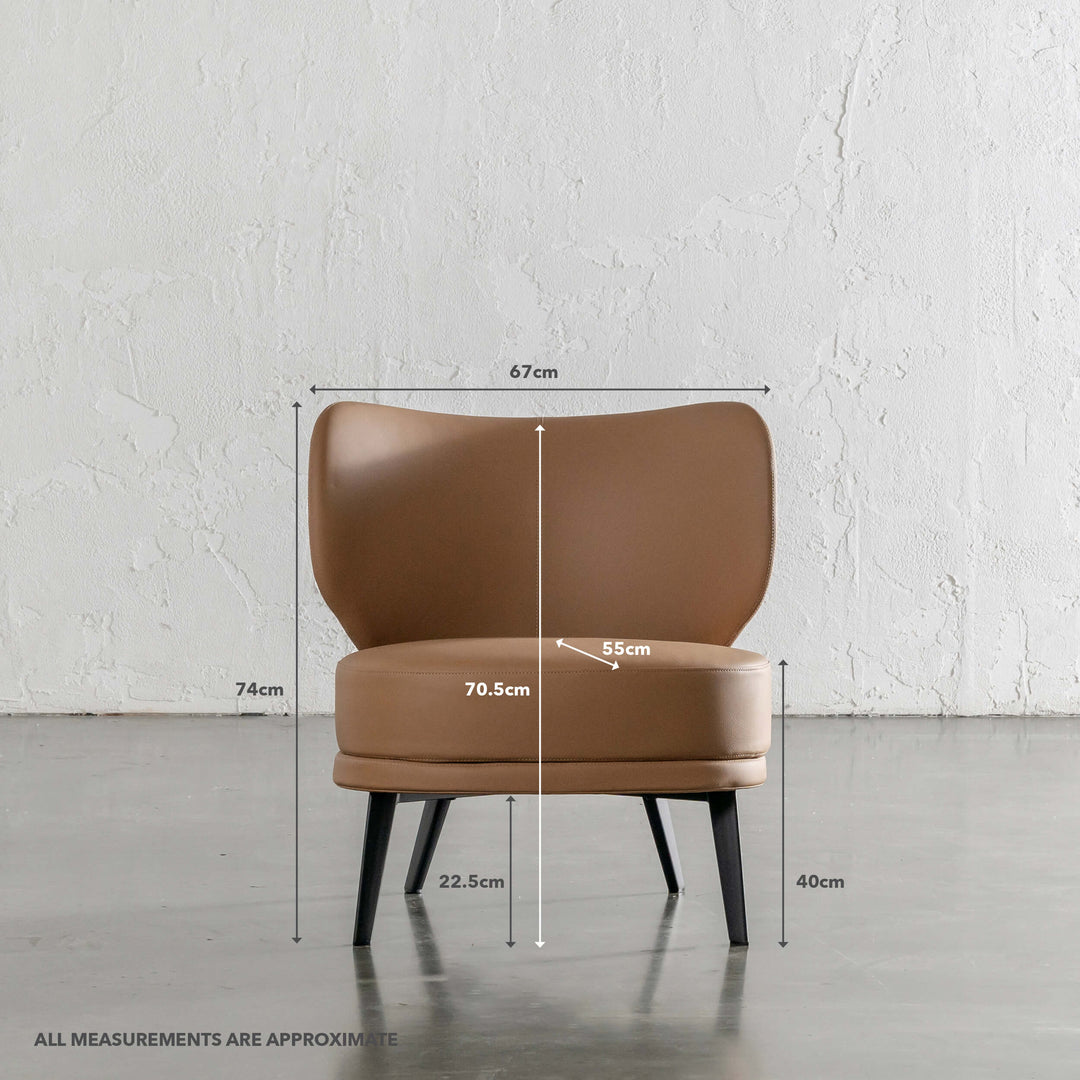 BERGEN ARMCHAIR | SADDLE TAN VEGAN LEATHER | MEASUREMENTS