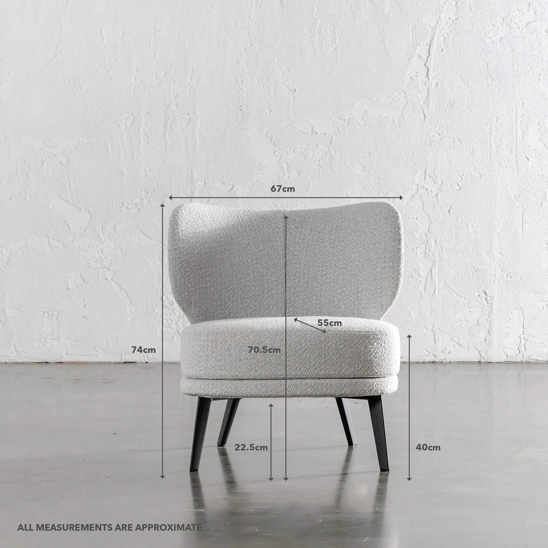 BERGEN ARMCHAIR | SMOKEHAZE BOUCLE | MEASUREMENTS