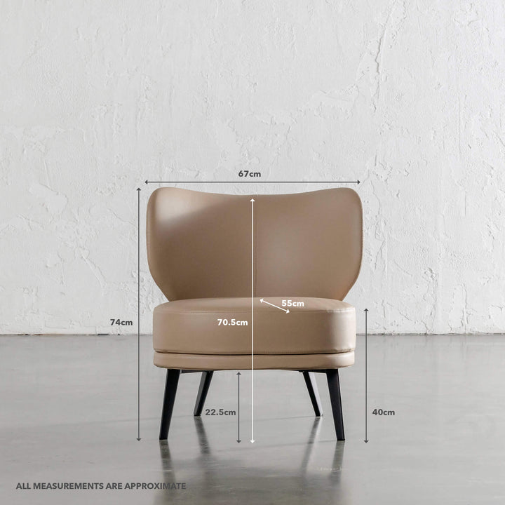 BERGEN ARMCHAIR  |  SMOKE TAUPE VEGAN LEATHER | MEASUREMENTS