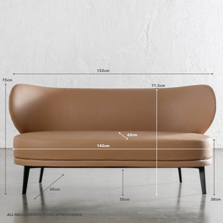 BERGEN MOLENHOEK 2 SEAT SOFA  |  CANYON TAN VEGAN LEATHER | MEASUREMENTS