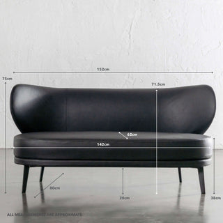 BERGEN MOLENHOEK 2 SEAT SOFA  |  NOIR BLACK VEGAN LEATHER | MEASUREMENTS