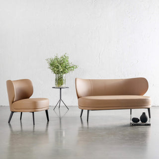 BERGEN MOLENHOEK 2 SEAT SOFA + BERGEN ARMCHAIR  |  CANYON TAN VEGAN LEATHER