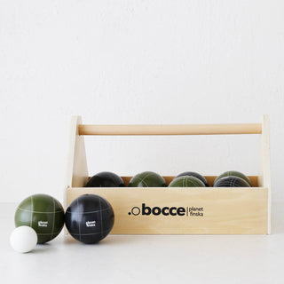 PREMIUM TOOLBOX BOCCE  |  CHARCOAL BLACK + MOSS GREEN  |  PLANET FINSKA  |  LAWN GAME