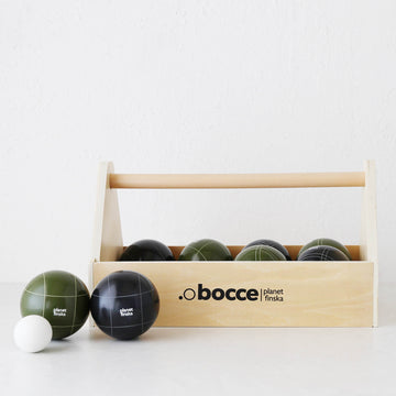 PREMIUM TOOLBOX BOCCE  |  CHARCOAL BLACK + MOSS GREEN  |  PLANET FINSKA  |  LAWN GAME