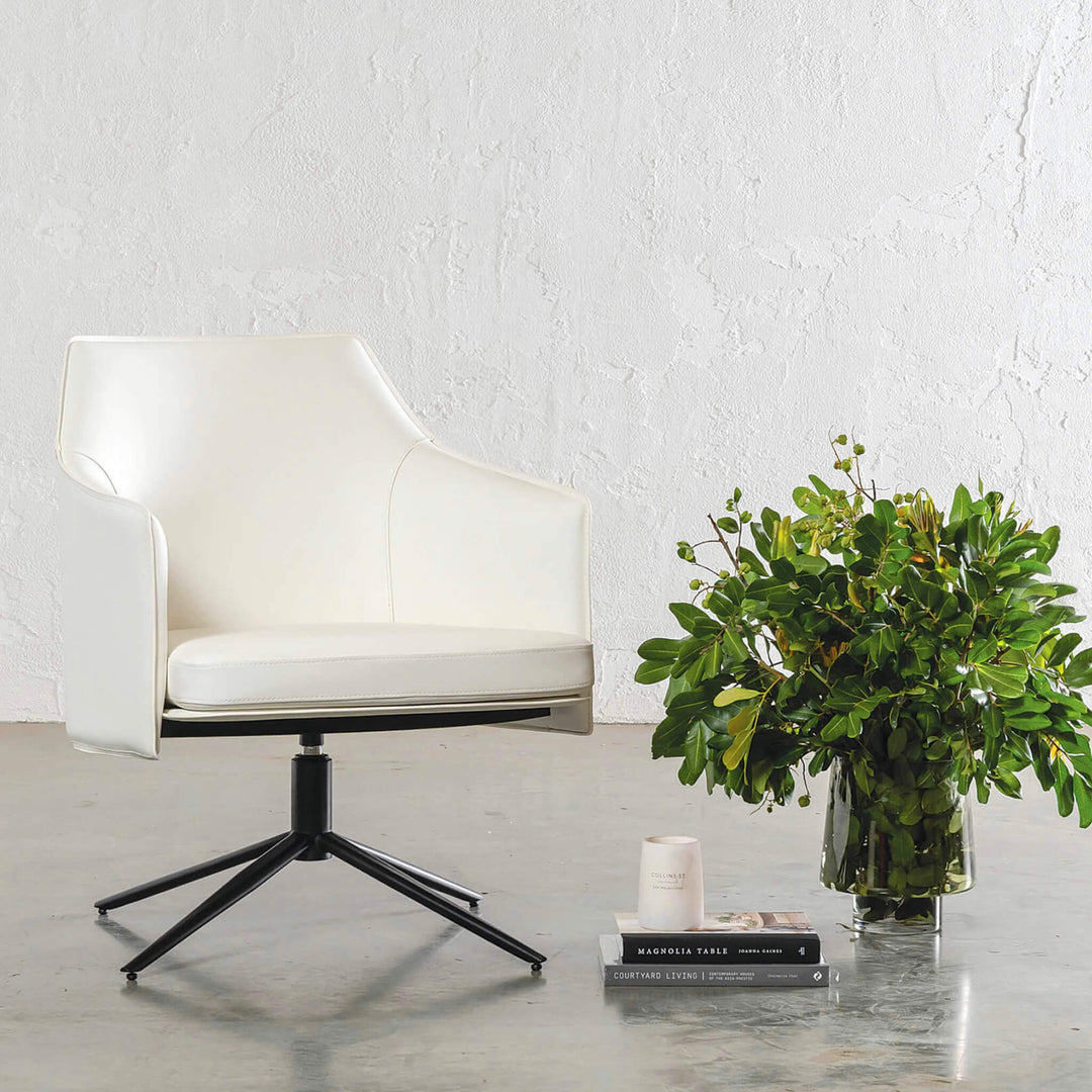 BOLINA MID CENTURY VEGAN LEATHER SWIVEL ARMCHAIR | LIMED WHITE