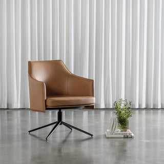 BOLINA MID CENTURY VEGAN LEATHER SWIVEL ARMCHAIR  |  SADDLE TAN