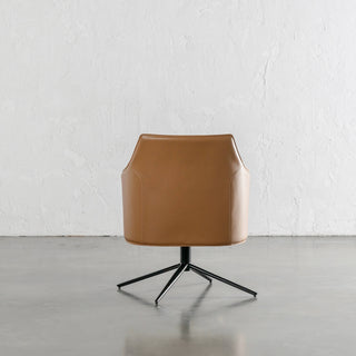 BOLINA MID CENTURY VEGAN LEATHER SWIVEL ARMCHAIR BACK VIEW |  SADDLE TAN