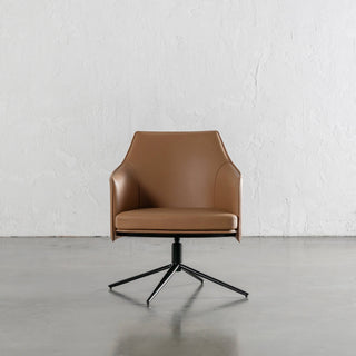 BOLINA MID CENTURY VEGAN LEATHER SWIVEL ARMCHAIR  |  SADDLE TAN
