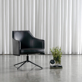 BOLINA MID CENTURY VEGAN LEATHER SWIVEL ARMCHAIR  |  NOIR BLACK