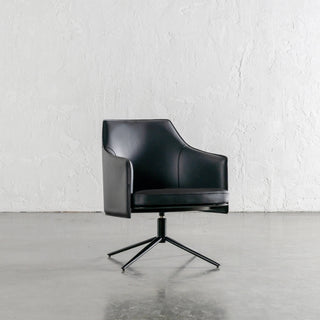 BOLINA MID CENTURY VEGAN LEATHER SWIVEL ARMCHAIR  |  NOIR BLACK
