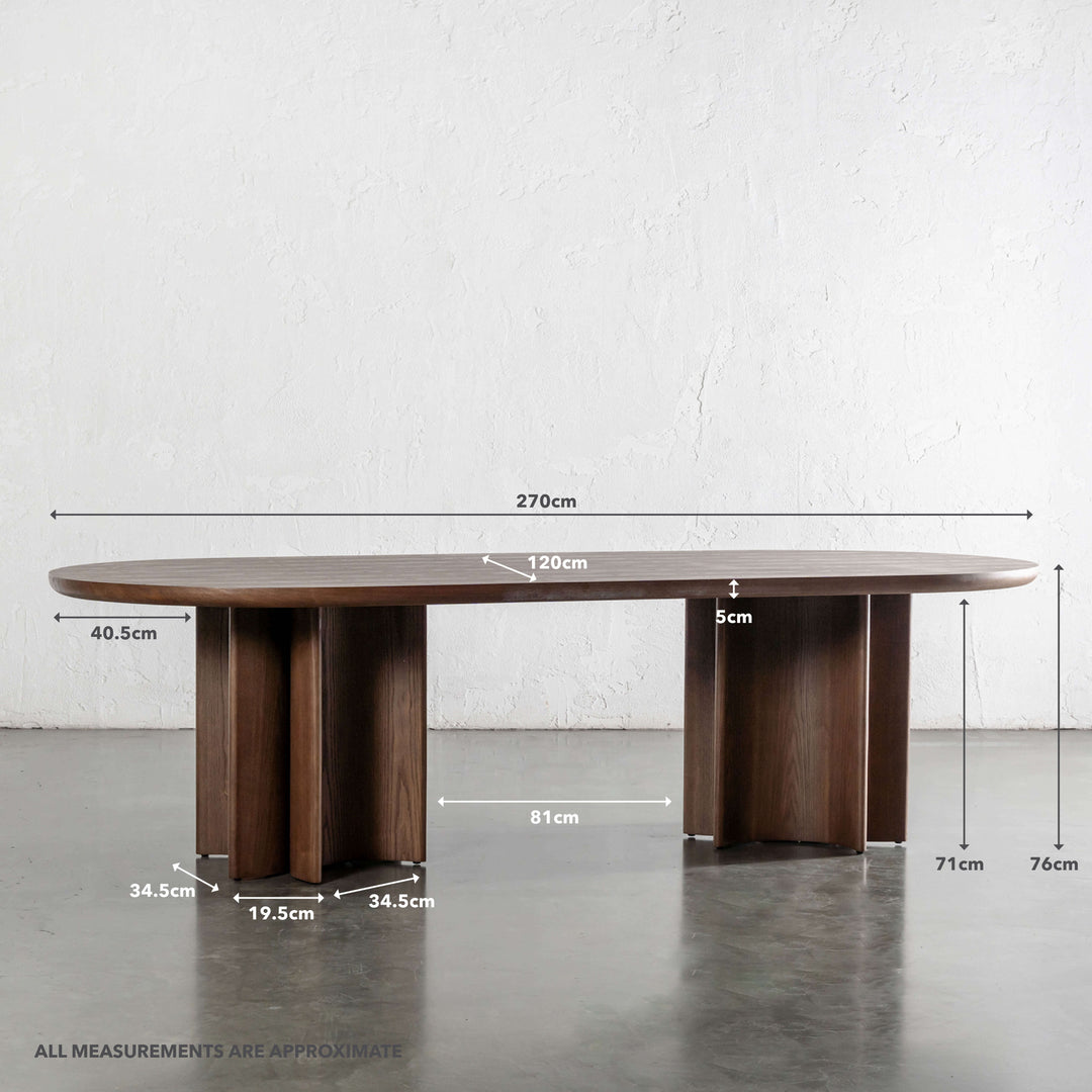 BOLLENE DINING TABLE  |  270CM  |  DEEP WALNUT WOOD GRAIN | MEASUREMENTS