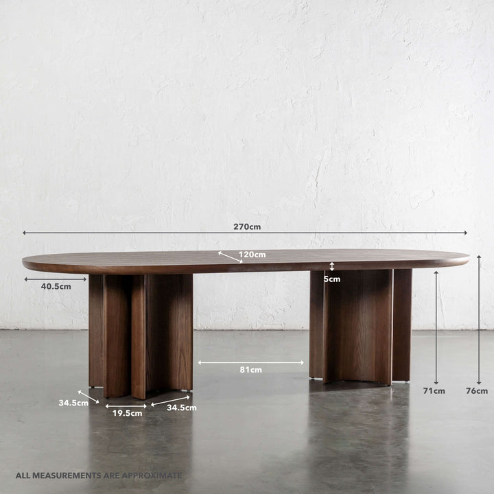BOLLENE DINING TABLE  |  270CM  |  DEEP WALNUT WOOD GRAIN | MEASUREMENTS