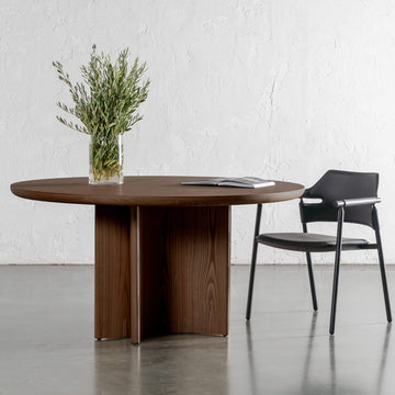 BOLLENE ROUND DINING TABLE  |  150CM + 180CM  |  DEEP WALNUT WOOD GRAIN