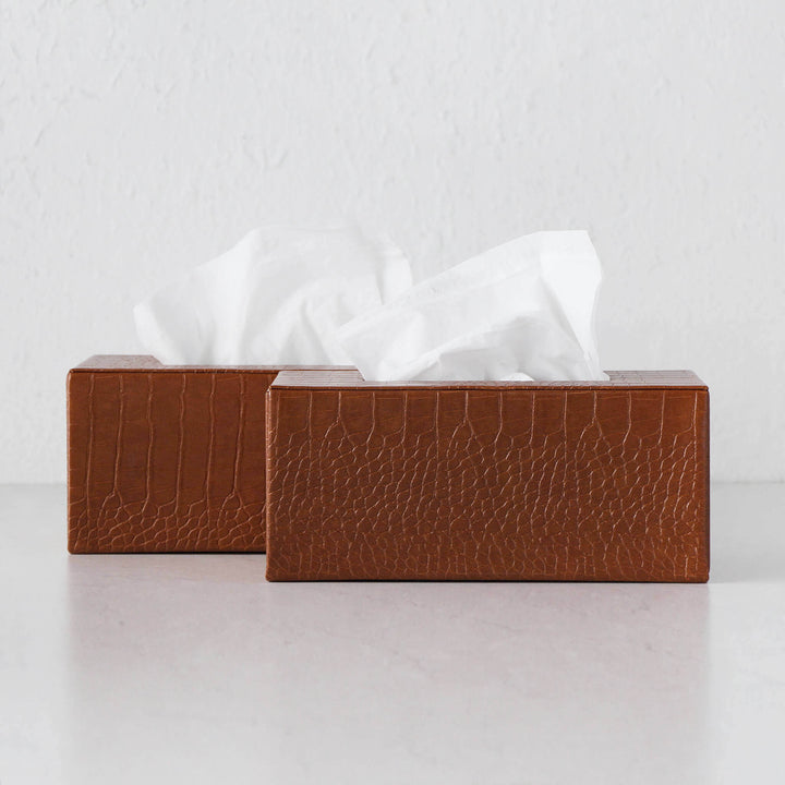 BOND CROCODILE RECTANGLE TISSUE BOX COVER | BUNDLE X2 | TAN